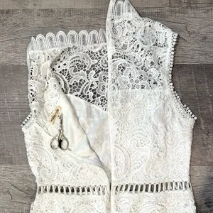Main Strip White Crochet Lace Overlay Midi Dress M Sleeveless High Neck Bridal thumbnail 10