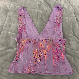 Purple Sequin V Neck Tank Top Y2K 2000s Going Out Top Glam thumbnail 6