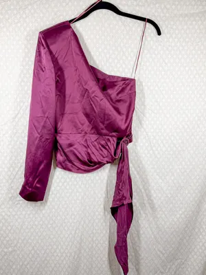 Amanda Uprichard Purple Silk One‎ Shoulder Belted Waist Top thumbnail 2