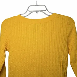 Lauren Ralph Lauren Petite P/P Yellow Cable Knit Cotton Sweater Gold Buttons thumbnail 5