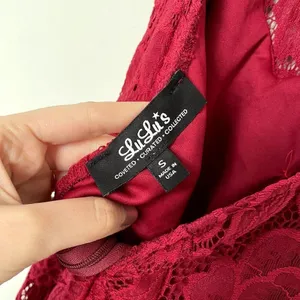 Lulu's vintage red lace dress bright‎ deep long train halter neckline size small thumbnail 5