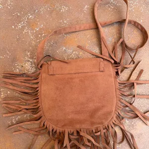 Target Brown faux suede fringe western handbag purse thumbnail 4