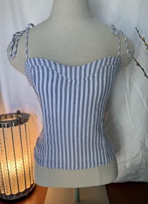 Abercrombie & Fitch Blue and White Striped Tie-Shoulder Bustier Camisole thumbnail 1
