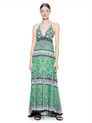 Alice & Olivia Alette Halter Maxi Dress Green‎ New Size 12 NWT Bandana Print thumbnail 3