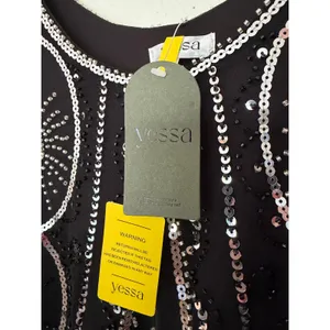 Yessa Flapper Dress Women L Black NEW 1920s Gatsby Sequin Fringe Art Deco Party thumbnail 3