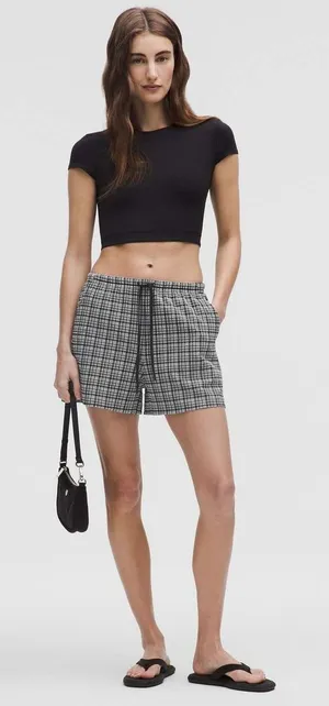 Lululemon Lab Seersucker Plaid Shorts Black White Drawstring LW7DKIS Small thumbnail 1