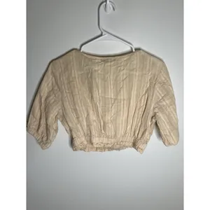 Shein Wm Med Crop Peasant top mid sleeve beige tan cream color Renaissance thumbnail 3
