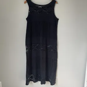 J. Valdi Vintage Boho Crochet Knit Maxi Dress Black Made in USA Size Large thumbnail 2