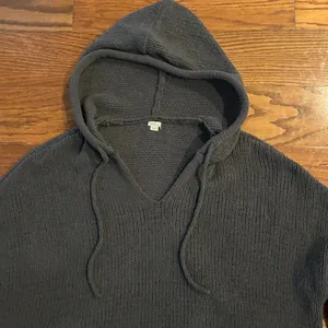 Aerie Oversized Chunky Knit Hoodie Drop Shoulder Size Large Dark Gray thumbnail 5