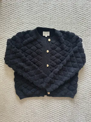 Revolve Line & Dot Black Textured Knit Cardigan with Gold Buttons thumbnail 3