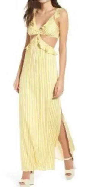 4Si3nna Yellow White Striped Cutout Maxi Dress Women’s Medium thumbnail 1