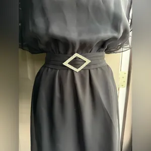 Vintage 60/70s black chiffon flutter sleeve belted dress, size medium large thumbnail 3