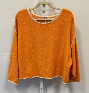 Free People Bardot Cropped Orange Textured Knit Boat Neck Long Sleeve Sweater XS thumbnail 1