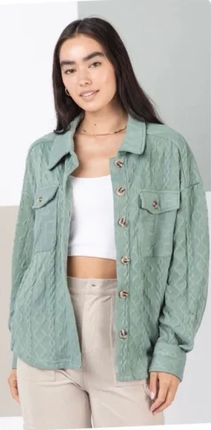 New In Women’s Cable Knit Shacket Green thumbnail 1
