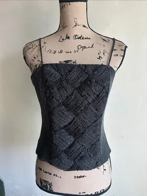 J.R. Nites By Carol Lin Vintage Black Beaded Corset Cropped Top Size 8 thumbnail 2