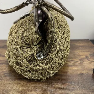 Brighton Woven Jute Gold Leather Buckle Accent Y2K Satchel‎ Purse Vintage thumbnail 5