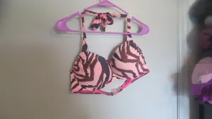 Victoria's Secret halter designed bikini bra top in pink, brown and black size 38C. thumbnail 3