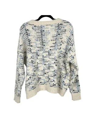 FRNCH Woven Knit Metallic Thread Crewneck Sweater Cream Blue Size S/M NWOT thumbnail 7