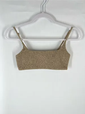 Aila Blue Alice‎ Smocked Bikini Top Tan Taupe Size M NWT thumbnail 2