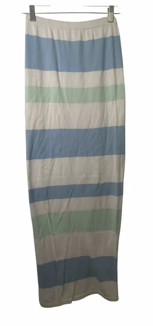 Sabo Skirt White Blue Striped Knit Cotton Pull On Long Skirt Sz S thumbnail 1