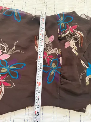 Floral V-Neck Brown Midi Dress with Pink & Blue Accents thumbnail 8