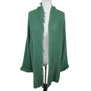 FREE PEOPLE I’ll Be Around Silk Blend Green Knit Oversized Cardigan Size Medium thumbnail 6