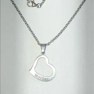 Stainless Steel Silver Tone Mother Heart Pendant Necklace thumbnail 2