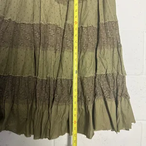 Reba Olive Green Cotton Tiered patch Skirt Lace Swiss Dot Boho Large cottagecore thumbnail 2