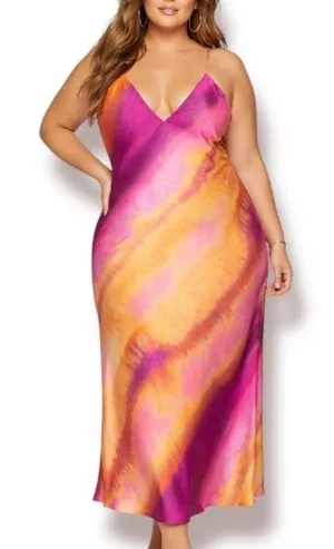 Zara XL Open Back Abstract Watercolor Maxi‎ Dress Boho Euro Summer Resort New thumbnail 1