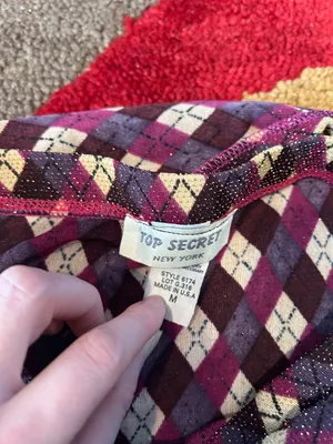 Top Secret Y2K Style Argyle Pattern Glitter Belted Long Skirt Side Slits Medium thumbnail 7