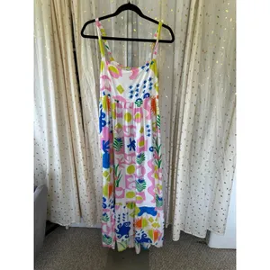 Paper Heart Women's Square Neck Colorful Tropical Summer Pockets Maxi Dress L thumbnail 4