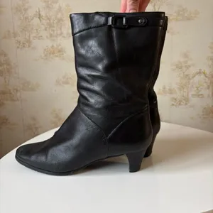 Vintage 90s y2k black leather square toe block heel zip buckle whimsigoth boots thumbnail 4
