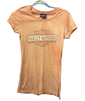 Harley Davidson Orange Y2K Fitted Tee Size Small Womens Biker Grunge Motorcycle thumbnail 1