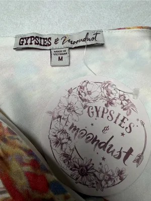 Gypsies & Moondust Tie-Shoulder Mini Dress in Orange, Blue & Cream thumbnail 6