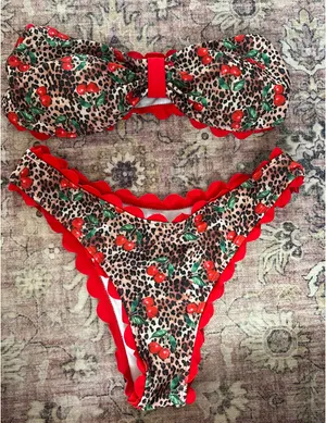SHEIN Bathing suit set Cherries and Leopard Print thumbnail 1