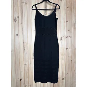 NWOT Lulus Strolls in the Sand Black Crochet Midi Swim Cover-Up Resort Beach M thumbnail 2
