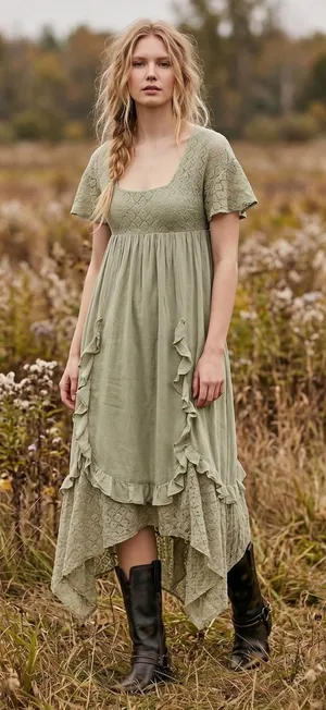 Free People Ethereal Bohemian Bring The Romance Midi Maxi Dress Moss Medium thumbnail 1
