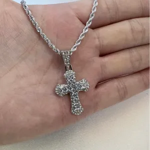CZ Cross Pendant Necklace for Men Women,Streetwear Punk Hip Hop Unisex Style thumbnail 4