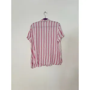 Women's LOFT Sleep White Pink Striped Pajama Shirt L rayon thumbnail 2