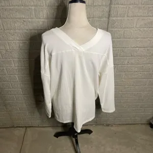 New Dress Up Womens White Ribbed V Neck Long Sleeve Sweater Top Size‎ XLarge thumbnail 4