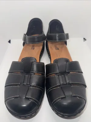 CLARKS Leisa Wave Fisherman Sandal Flats Black Leather Women’s 7 thumbnail 3