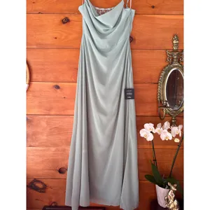 NWT Lulus Eliora Sage Green Lace Cowl Neck Chiffon Maxi Dress Bridesmaid Satin L thumbnail 5