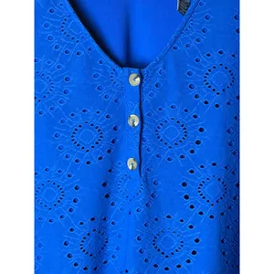 ModCloth Eyelet Dress Women Medium Blue Ruffle Hem V Neck Short Sleeve Mini thumbnail 7