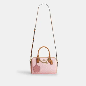 Coach Rowan Satchel Bag Signature Canvas With Charms Gold/Powder Pink CEA18 NWT thumbnail 14