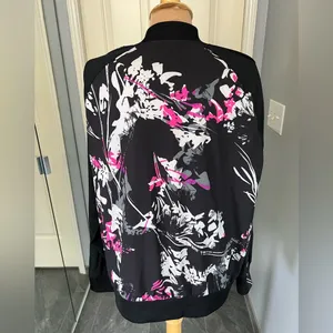 Fabletics Bev Bomber Jacket Size XXL Floral Print Black Zip Up‎ Athleisure Sport thumbnail 6
