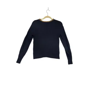 Tory Burch Black Knit Sweater‎ Textured Metallic Front Panel XS thumbnail 7