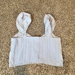 Aerie Light Blue Ruffle Strap Button Front Smocked Back Cotton Crop Top XL NEW‎ thumbnail 7
