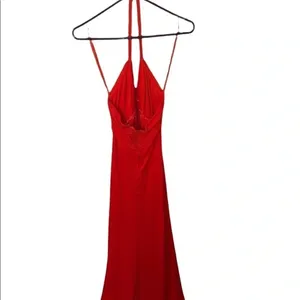 Vintage 70s red halter rhinestone maxi dress Old Hollywood Special occasion thumbnail 9