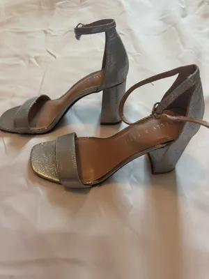 Kelly & Katie Metallic Silver Ankle-Strap Block Heels thumbnail 2