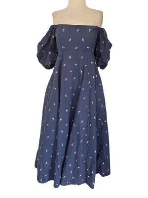 Hill House Home Matilda Dress in Blue Medium Womens Floral Rosette Print Puff thumbnail 6